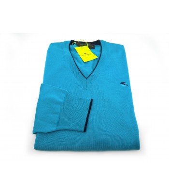 Etro Turquoise deep neckline men's shirt