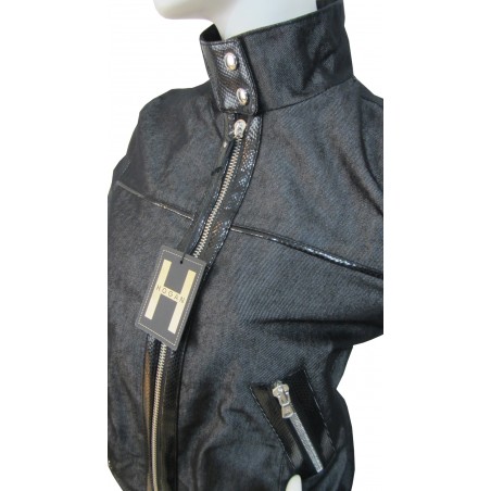 Giubbotto Donna corto slim con zip a contrasto animalier.