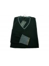 Classic men's shirt, round neck model with contrasting ruler on gray collar and cuffs.