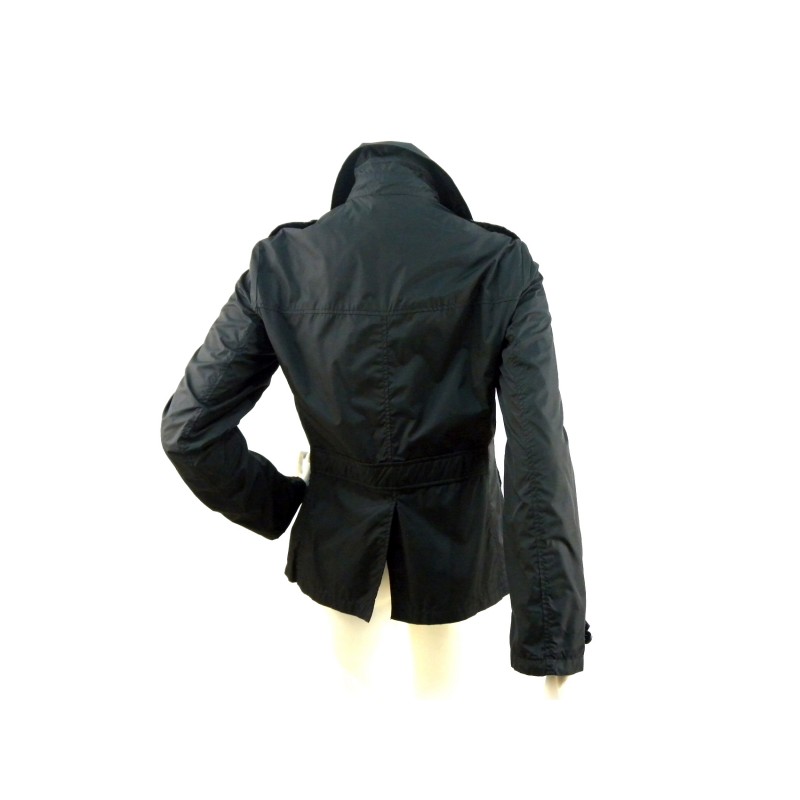 Wallace woman extra light double breasted jacket with colored buttons and martingale.