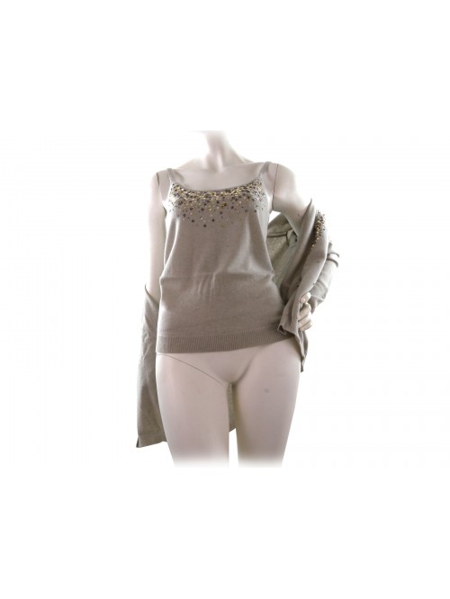 Twin Set woman Elegant Cardigan + Tank art.W701 / 52, 100% Cashmere Made in Italy,
