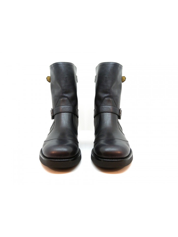 Woman shoe art. 103 Corium, Biker ankle boot with 40 mm heel, side buckles, brushed calf leather.