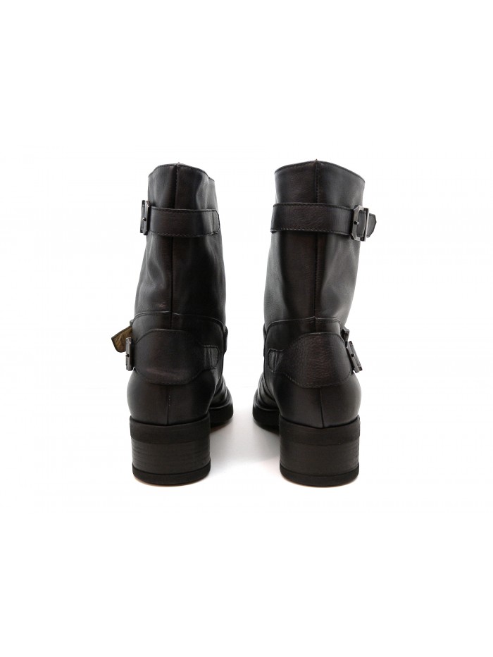 Woman shoe art. 103 Corium, Biker ankle boot with 40 mm heel, side buckles, brushed calf leather.
