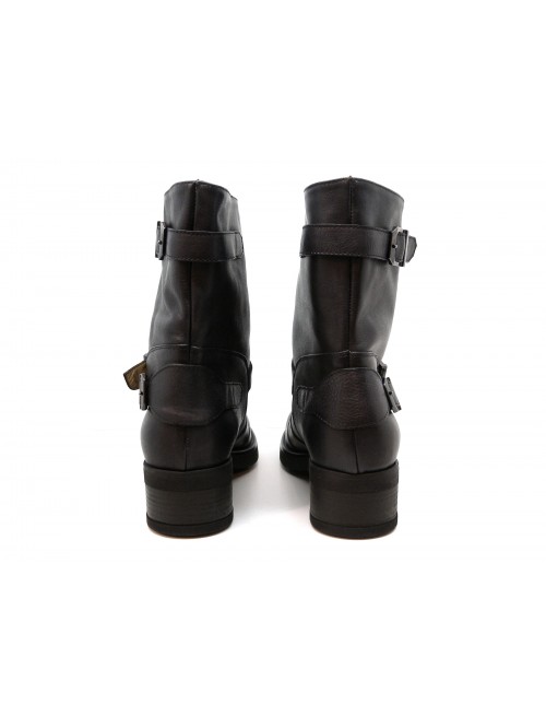 Woman shoe art. 103 Corium, Biker ankle boot with 40 mm heel, side buckles, brushed calf leather.