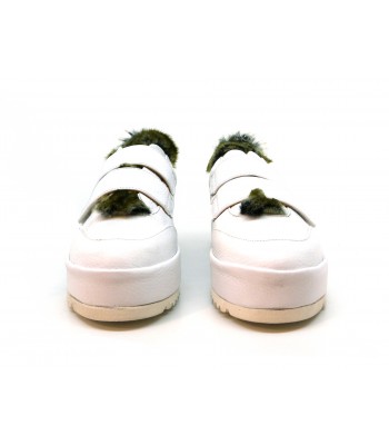 Woman shoe art. 106 Alogus Fox, wedge with carrarmato, calfskin with velcro closure, inside collar with green synthetic fur. 2
