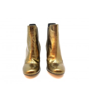 Woman shoe Mod. Tronchetto Tacco Tondo Gold, antique effect leather, elastic side, 100 mm heel 2