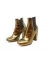 Woman shoe Mod. Tronchetto Tacco Tondo Gold, antique effect leather, elastic side, 100 mm heel