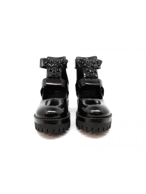 Woman shoe art. 3021 Abrasiv Black, glossy brushed leather, open m