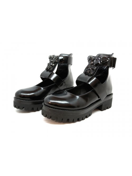 Woman shoe art. 3021 Abrasiv Black, glossy brushed leather, open m Woman shoe art. 3021 Abrasiv Black, glossy brushed leather, open m