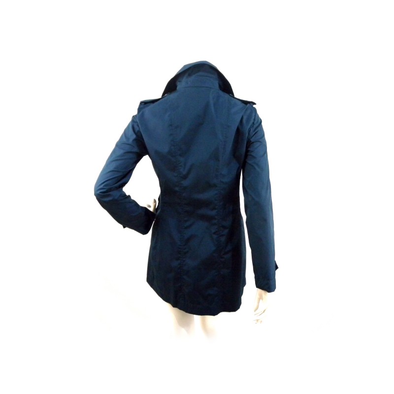 Waterproof double-breasted women's jacket with matching buttons.