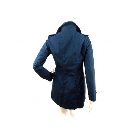 Waterproof double-breasted women's jacket with matching buttons.