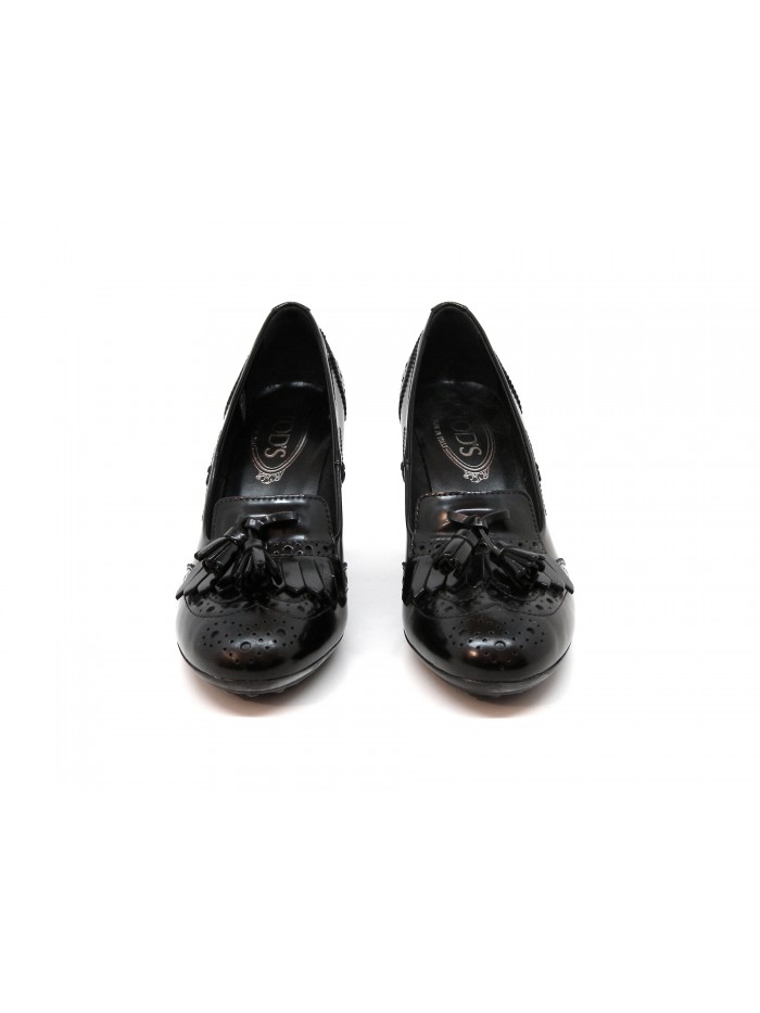 Mod. Inglesina Frangia women's shoe, brushed calf leather, 90 mm heel, fringe and central bow.