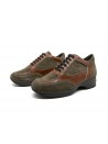 Mod. 3031 women's lace-up shoe with rubber sole, round toe, suede leather with contrast in Made in Italy patent leather.