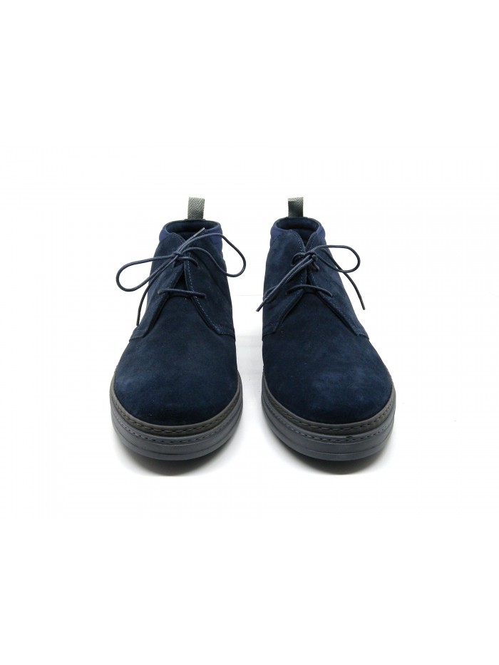 Men's shoes Art. 322536 SB 0 Blue Silk - New Bomb, round toe ankle boot, waxed laces, Made in Italy suede leather.