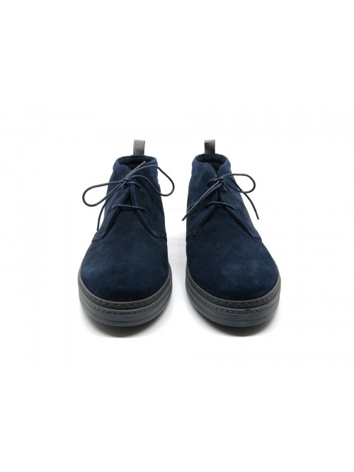 Men's shoes Art. 322536 SB 0 Blue Silk - New Bomb, round toe ankle boot, waxed laces, Made in Italy suede leather.