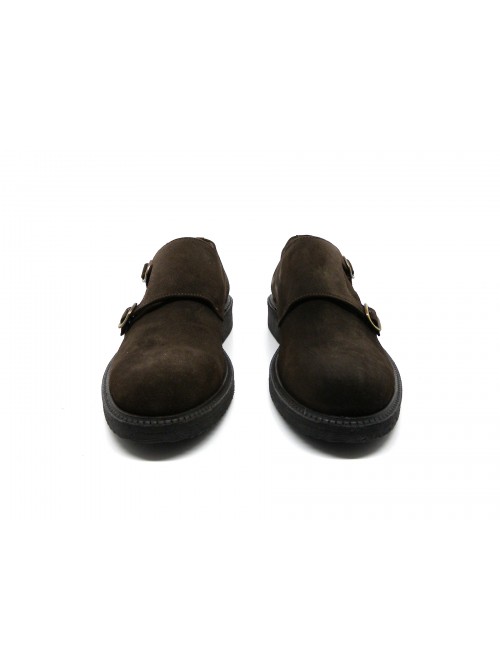 Man shoes Mod 1926 Pell. Velor Ecrù, model with double buckle closure, round toe, Made in Italy suede leather.