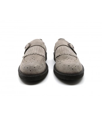 Man shoe Mod. 2804 / L Velor Stone, inglesina model with side buckle and fringe, round toe, suede leather Made in Italy. 2