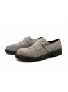 Man shoe Mod. 2804 / L Velor Stone, inglesina model with side buckle and fringe, round toe, suede leather Made in Italy.