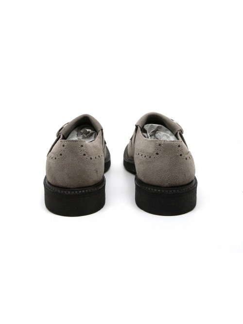 Man shoe Mod. 2804 / L Velor Stone, inglesina model with side buckle and fringe, round toe, suede leather Made in Italy.
