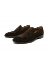 Man shoes Mod. 2889 Suede Moro Olimpo, moccasin with central point seam, Made in Italy suede leather.