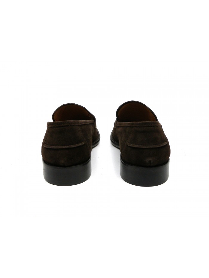 Man shoes Mod. 2889 Suede Moro Olimpo, moccasin with central point seam, Made in Italy suede leather.