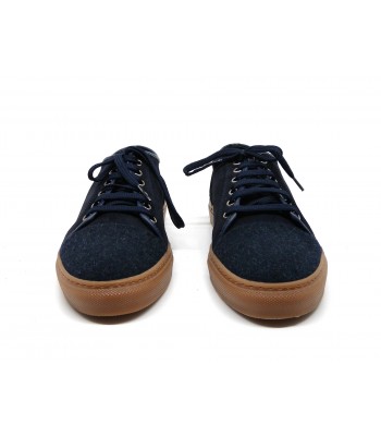 Man shoes Art. 509 Feltrus fabric, round felt tip with blue piping, contrasting caramel sole, Made in Italy suede leather. 2