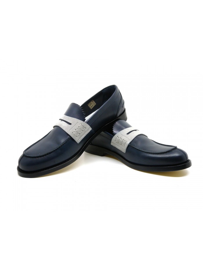 Canali Men's shoes Mod. 711111 Art. Penny Loafer Blue / Ice