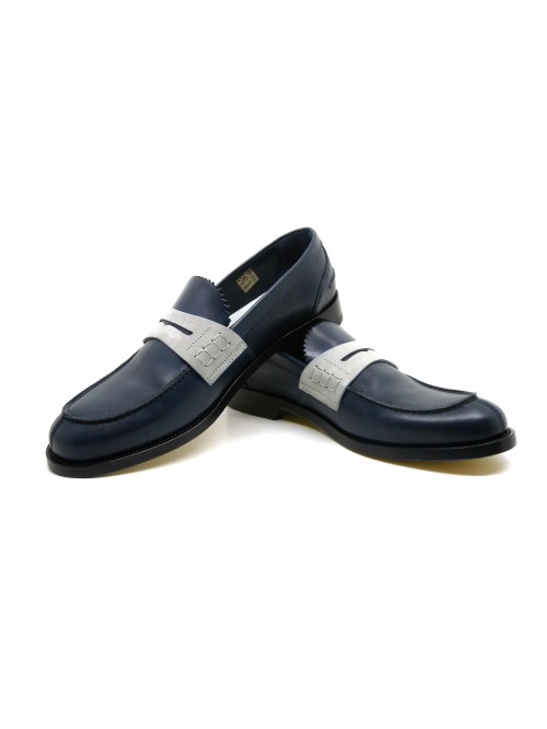 Canali Men's shoes Mod. 711111 Art. Penny Loafer Blue / Ice