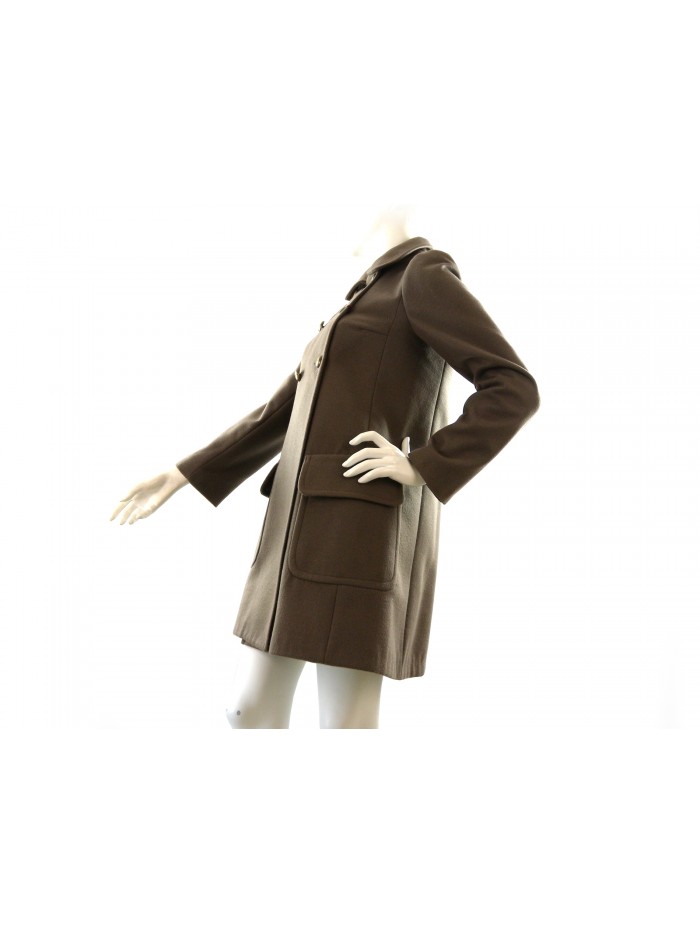 Woman coat Art. 1PJ124, 3/4 double breasted with 2 patch pockets and buttons in bronzed metal, sleeves and shoulder straps.