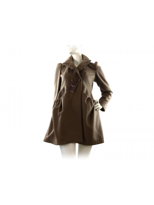 Woman jacket Art. 1PJ127, double breast empire model with back bending and gathered pockets.