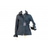 Women's jacket with drawstring at the waist and elbow patches and cuffs.