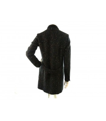Woman jacket Art. Agnese 16 Neo, double-breasted tweed model with color tips on black, martingale on back. 2