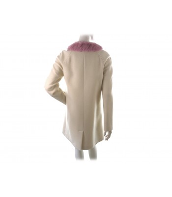 Woman jacket Mod. 39338 Lapin, over 3/4 model with 2 side pockets, concealed buttons, fixed collar with pink lapin fur. 2