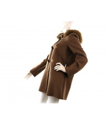 Woman jacket Mod. 9533 Montgomery, regular fit, buttons with faux leather inserts, detachable hood with fox fur on color. 2
