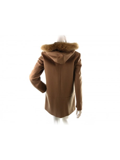 Woman jacket Mod. 9533 Montgomery, regular fit, buttons with faux leather inserts, detachable hood with fox fur on color.