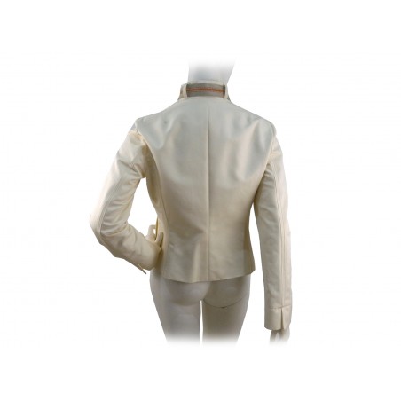 Giacca Donna slim corta con collo alto e cinta a contrasto in pelle.