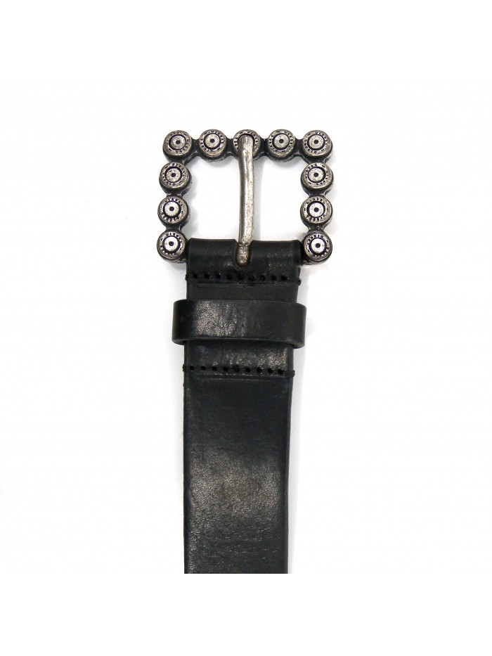 Woman belt Mod. Bachata Black, metal buckle shell motif.