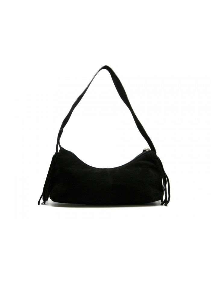 Woman bag Art. 282 Black suede, side fringes, internal compartments, zipped closure. Woman bag Art. 282 Black suede, side fringes, internal compartments, zipped closure.