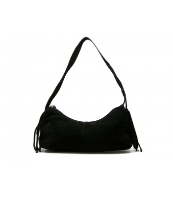 Woman bag Art. 282 Black suede, side fringes, internal compartments, zipped closure. 2