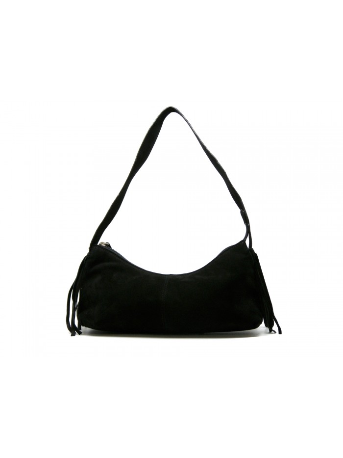 Woman bag Art. 282 Black suede, side fringes, internal compartments, zipped closure.