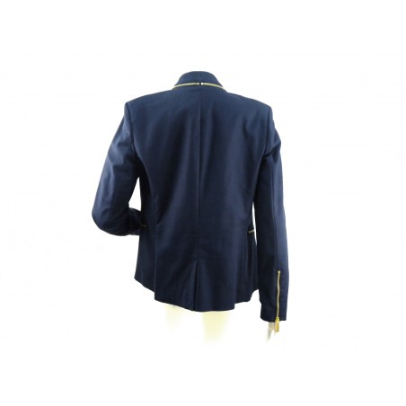 Giacca Donna slim DRK Midnight con zip dorata collo, tasche e manica.