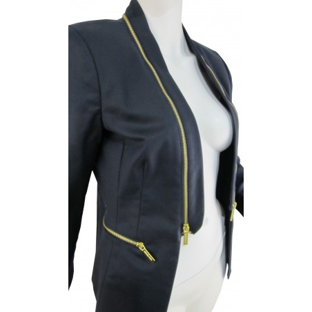 Giacca Donna slim DRK Midnight con zip dorata collo, tasche e manica.