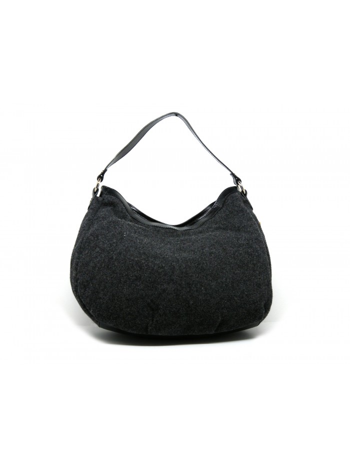 Mod. Hobo woman bag, wool and brushed leather contrast, internal compartments, zipped closure, leather handle.