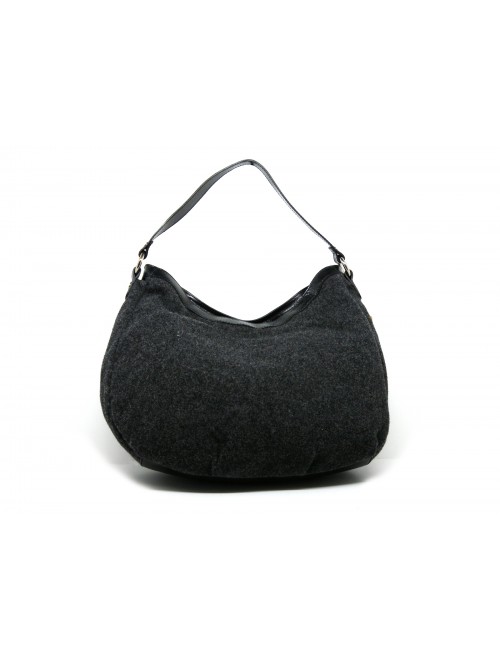 Mod. Hobo woman bag, wool and brushed leather contrast, internal compartments, zipped closure, leather handle.
