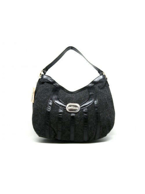 Mod. Hobo woman bag, wool and brushed leather contrast, internal compartments, zipped closure, leather handle. Mod. Hobo woman bag, wool and brushed leather contrast, internal compartments, zipped closure, leather handle.