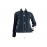 Short jacket woman shirt collar 2 pockets with stitching at sight with silver contrast buttons and white visible stitching.