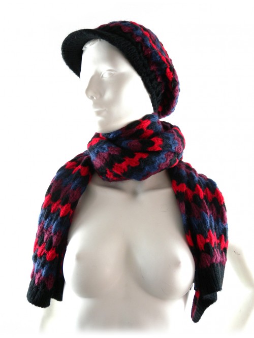 Scarf and Hat with solid wide-brimmed visor. Scarf and Hat with solid wide-brimmed visor.