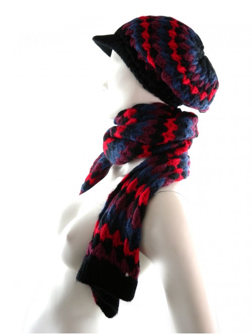 Scarf and Hat with solid wide-brimmed visor.