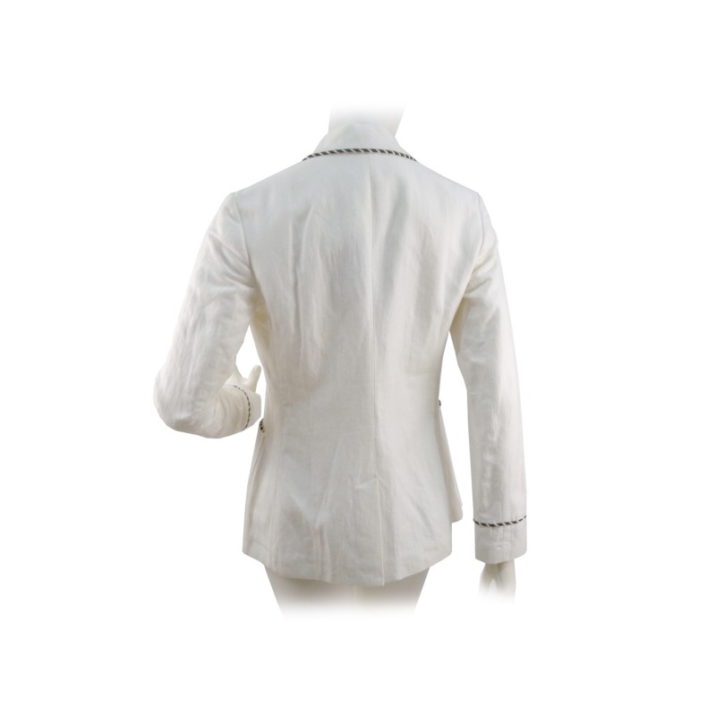 Giacca Donna Cricket Sport Coat Wov taglio maschile slim con stemma sul taschino e bordino decorativo a contrasto bianco/blu.