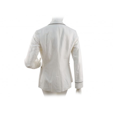 Giacca Donna Cricket Sport Coat Wov taglio maschile slim con stemma sul taschino e bordino decorativo a contrasto bianco/blu.